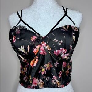 Victoria’s Secret Floral Satin Bustier Corset Top 32DD Black Pink